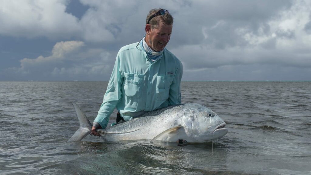 Giant trevally landed at Alphonse Island