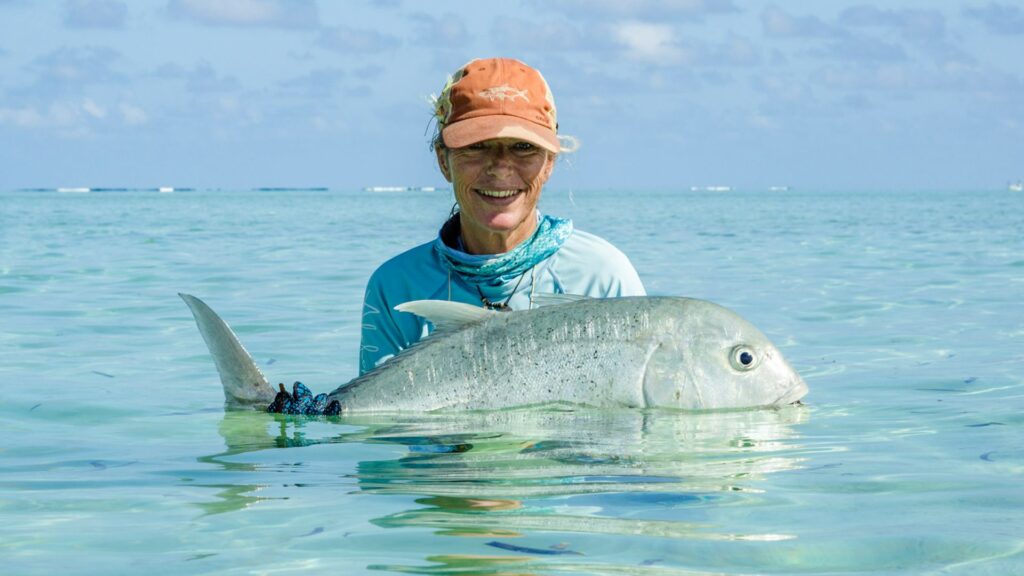 Angler with a GT at Alphonse Island