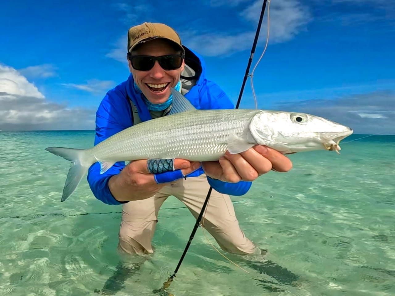Warmed up angler at Alphonse Island with a bonefish