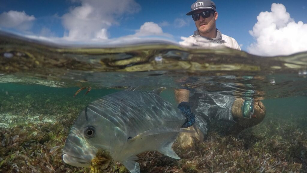 Angler doing GT fishing at Alphonse Island