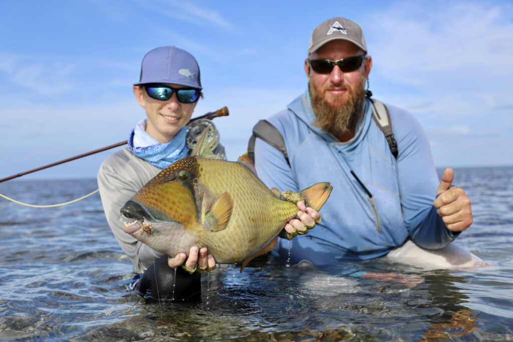 Exceptional fishing with a triggerfish landed