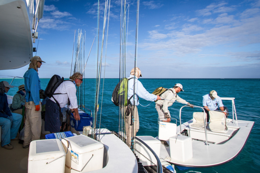 Anglers each with a backpack