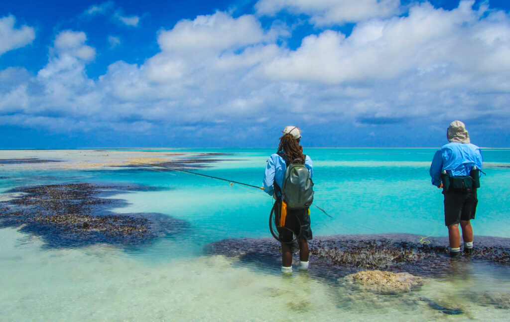Angler fly fishing with a backpack