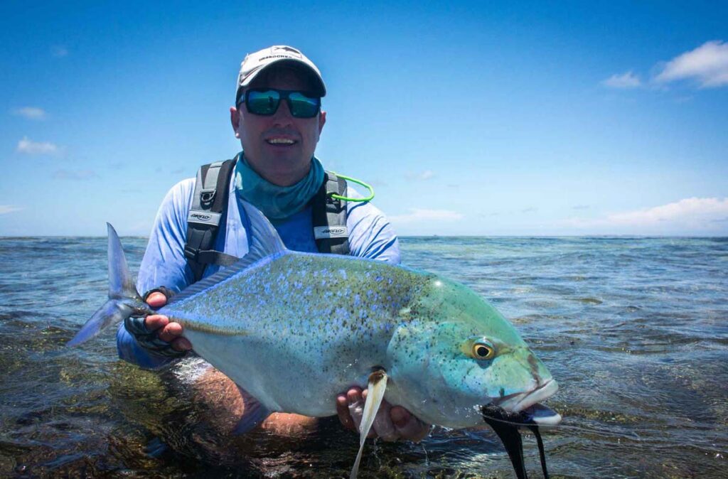 Bluefin trevally caught on the fly at Cosmoledo Island