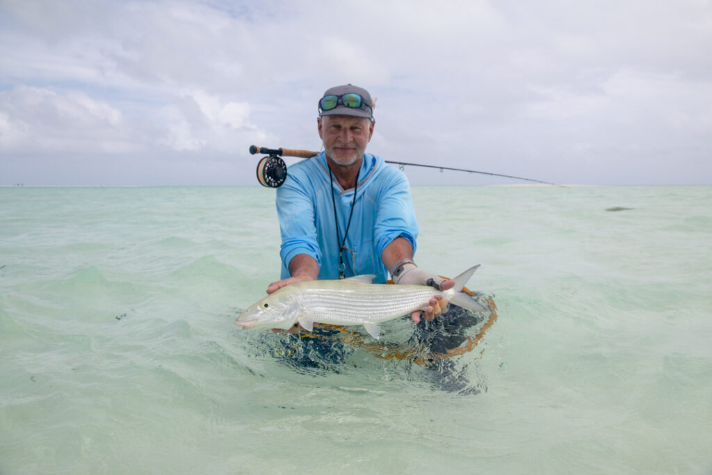 Angler catches a bonefish at Alphonse.