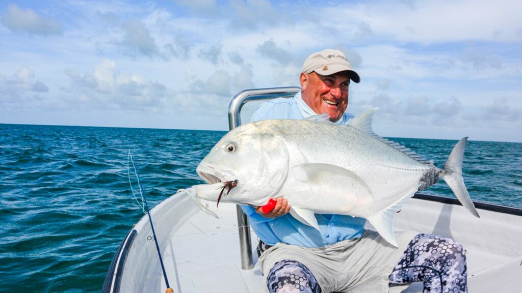 Giant trevally catched and released at Farquhar Atoll