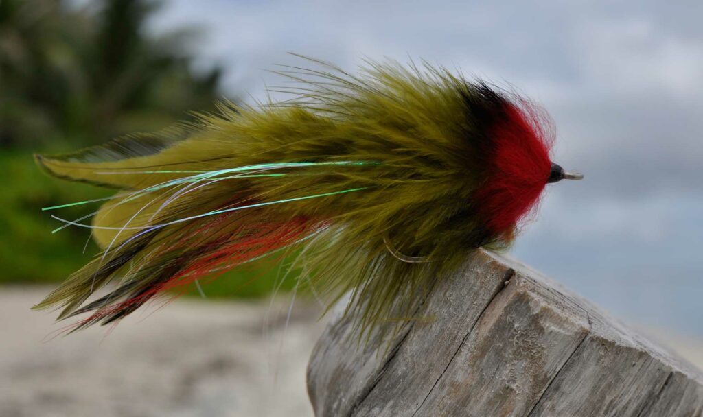Best flies to land giant trevally - Olive and Red Semper.